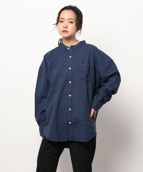 INASTUDIOS ZOO（イーナストゥディオスズー）の「「INASTUDIOS SELECT」綿麻ストレッチ ルーズフィット バンドカラーシャツ（シャツ/ブラウス・レディース・ネイビー/ブラック/カーキ/ホワイト/モカ・LARGE/X-LARGE/MEDIUM）」の10枚目の写真