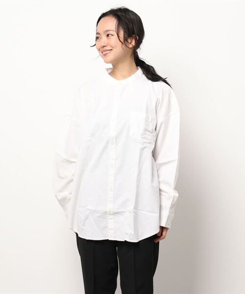 INASTUDIOS ZOO（イーナストゥディオスズー）の「「INASTUDIOS SELECT」綿麻ストレッチ ルーズフィット バンドカラーシャツ（シャツ/ブラウス・レディース・ネイビー/ブラック/カーキ/ホワイト/モカ・LARGE/X-LARGE/MEDIUM）」の11枚目の写真