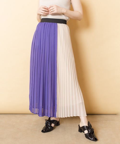 美品✨PLEATS PLEASE プリーツ　膝下スカート　バイカラー　黒　紫 バイカラープリーツスカート – FACE SANS FARD