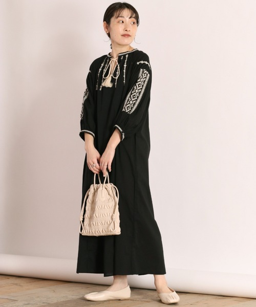 cepo（セポ）の「ハシゴレース刺繍ワンピース 2WAY（シャツワンピース・レディース・ブラック/オフホワイト・M）」の10枚目の写真