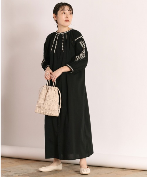 cepo（セポ）の「ハシゴレース刺繍ワンピース 2WAY（シャツワンピース・レディース・ブラック/オフホワイト・M）」の8枚目の写真