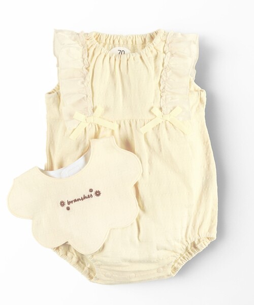 BRANSHES（ブランシェス）の「タック天竺ノースリーブカバーオール（ロンパース・キッズ・ブラウン/クリーム・80/70）」の3枚目の写真