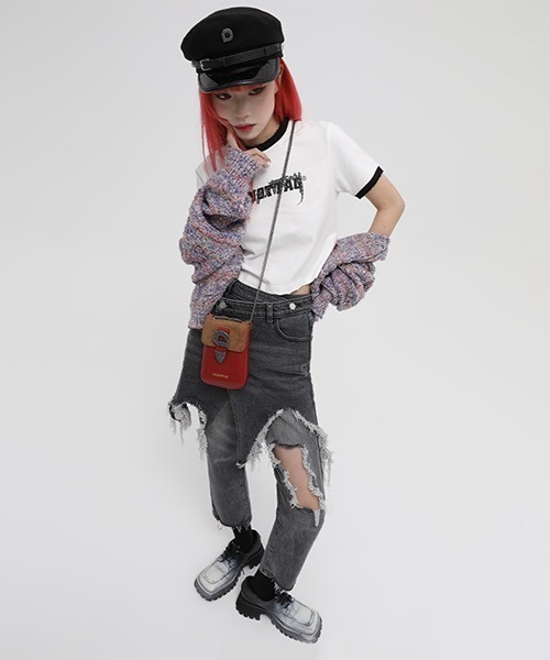 MASONPRINCE（メイソンプリンス）の「ショート丈 リンガーTシャツ TX21201【DO NOT TAG】（Tシャツ/カットソー・レディース・ホワイト/ブラック/グレー・L/S/M）」の7枚目の写真