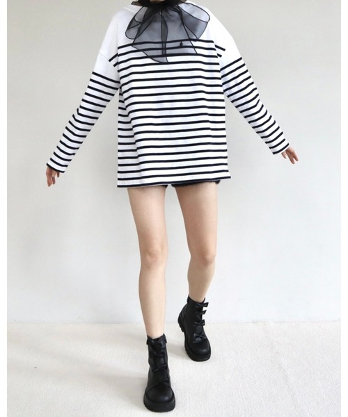 epine（エピヌ）の「e big border long tee（Tシャツ/カットソー・レディース・ホワイト/ネイビー・FREE）」の10枚目の写真