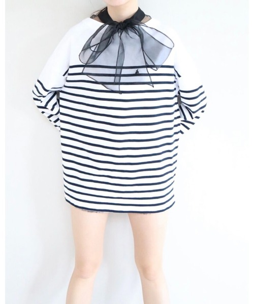 epine（エピヌ）の「e big border long tee（Tシャツ/カットソー・レディース・ホワイト/ネイビー・FREE）」の16枚目の写真