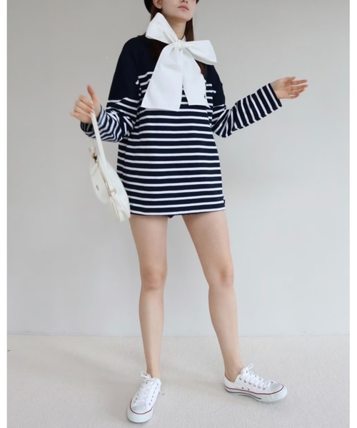 epine（エピヌ）の「e big border long tee（Tシャツ/カットソー