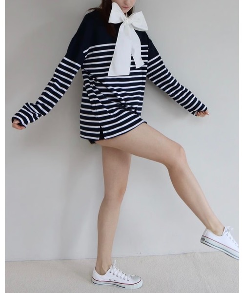 epine（エピヌ）の「e big border long tee（Tシャツ/カットソー