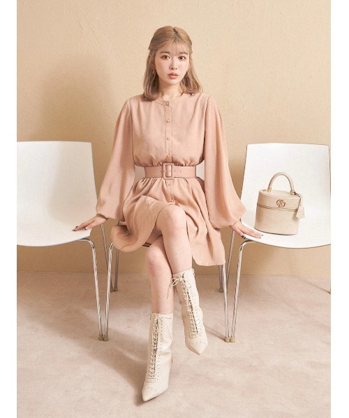 Darich ボリュームシフォンミニワンピース ピンクベージュ ダーリッチ Darich ボリュームシフォンミニワンピース （ピンク