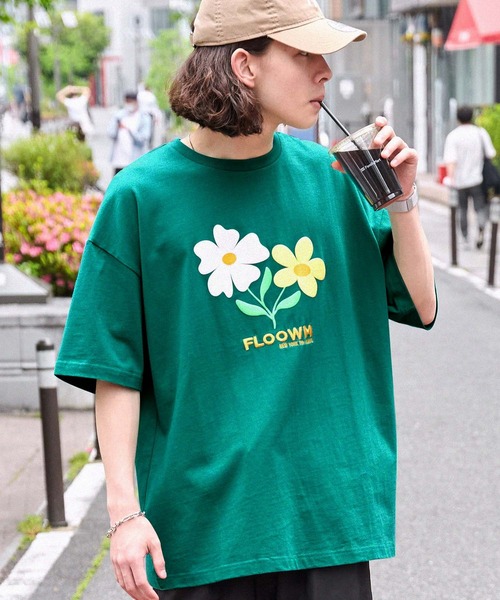 MONO-MART(モノマート)の「【FLOOWM】フラワーロゴ 発泡/刺繍コンビ ビッグシルエット半袖Tシャツ(Tシャツ/カットソー・メンズ・ホワイト/グリーン/オートミール/ブラック系・M/L)」の4枚目の写真