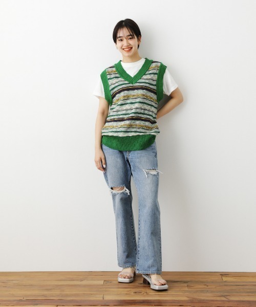 RODEO CROWNS WIDE BOWL（ロデオクラウンズワイドボウル）の「ランダムボーダーニットベスト（ベスト・レディース・グリーン系その他/ブラック系その他・FREE）」の10枚目の写真