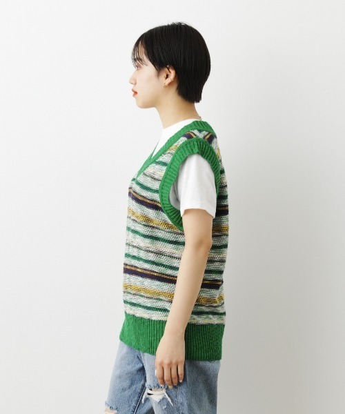 RODEO CROWNS WIDE BOWL（ロデオクラウンズワイドボウル）の「ランダムボーダーニットベスト（ベスト・レディース・グリーン系その他/ブラック系その他・FREE）」の9枚目の写真