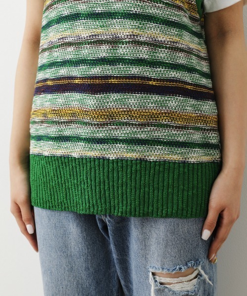 RODEO CROWNS WIDE BOWL（ロデオクラウンズワイドボウル）の「ランダムボーダーニットベスト（ベスト・レディース・グリーン系その他/ブラック系その他・FREE）」の4枚目の写真