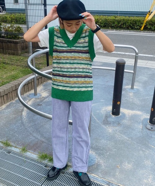 RODEO CROWNS WIDE BOWL（ロデオクラウンズワイドボウル）の「ランダムボーダーニットベスト（ベスト・レディース・グリーン系その他/ブラック系その他・FREE）」の15枚目の写真