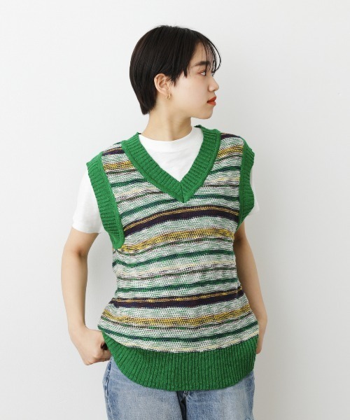 RODEO CROWNS WIDE BOWL（ロデオクラウンズワイドボウル）の「ランダムボーダーニットベスト（ベスト・レディース・グリーン系その他/ブラック系その他・FREE）」の14枚目の写真