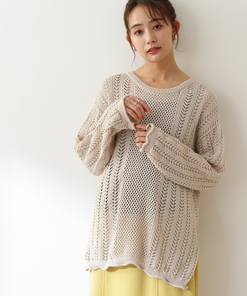 N.(N. Natural Beauty Basic)(エヌエヌナチュラルビューティーベーシック)の「◆柄メッシュニット(ニット/セーター・レディース・ブラック/オレンジ/ナチュラル・MEDIUM)」の1枚目の写真