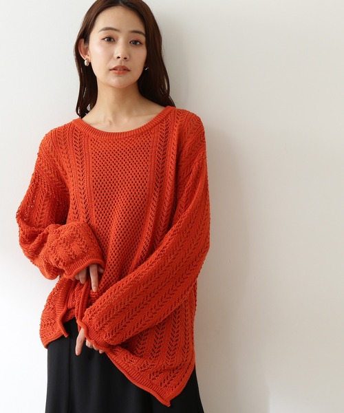N.(N. Natural Beauty Basic)(エヌエヌナチュラルビューティーベーシック)の「◆柄メッシュニット(ニット/セーター・レディース・ブラック/オレンジ/ナチュラル・MEDIUM)」の3枚目の写真