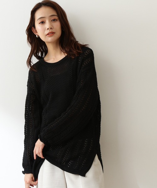 N.(N. Natural Beauty Basic)(エヌエヌナチュラルビューティーベーシック)の「◆柄メッシュニット(ニット/セーター・レディース・ブラック/オレンジ/ナチュラル・MEDIUM)」の2枚目の写真