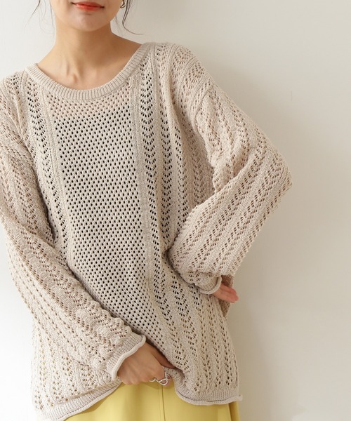 N.(N. Natural Beauty Basic)(エヌエヌナチュラルビューティーベーシック)の「◆柄メッシュニット(ニット/セーター・レディース・ブラック/オレンジ/ナチュラル・MEDIUM)」の9枚目の写真