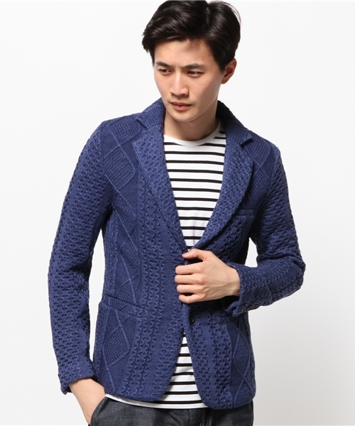 TATRAS CONCEPT STORE(タトラスコンセプトストア)の「03byKNITT03(ゼロスリー)ケーブルニットジャケット(テーラードジャケット・メンズ・グレー/ネイビー・1/2)」の2枚目の写真