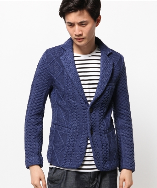 TATRAS CONCEPT STORE(タトラスコンセプトストア)の「03byKNITT03(ゼロスリー)ケーブルニットジャケット(テーラードジャケット・メンズ・グレー/ネイビー・1/2)」の3枚目の写真