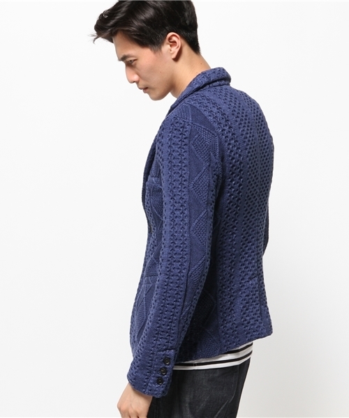TATRAS CONCEPT STORE(タトラスコンセプトストア)の「03byKNITT03(ゼロスリー)ケーブルニットジャケット(テーラードジャケット・メンズ・グレー/ネイビー・1/2)」の4枚目の写真