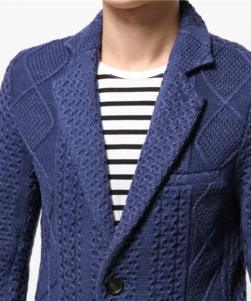 TATRAS CONCEPT STORE(タトラスコンセプトストア)の「03byKNITT03(ゼロスリー)ケーブルニットジャケット(テーラードジャケット・メンズ・グレー/ネイビー・1/2)」の6枚目の写真