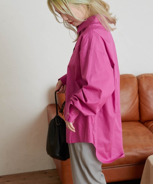 WEGO（ウィゴー）の「WEGO/カラーオーバーサイズシャツ（シャツ/ブラウス・レディース・ホワイト/サックスブルー/ピンク・FREE）」の14枚目の写真