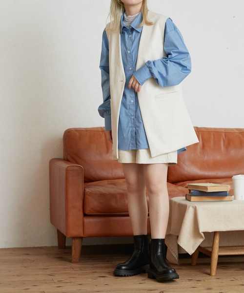 WEGO（ウィゴー）の「WEGO/カラーオーバーサイズシャツ（シャツ/ブラウス・レディース・ホワイト/サックスブルー/ピンク・FREE）」の8枚目の写真