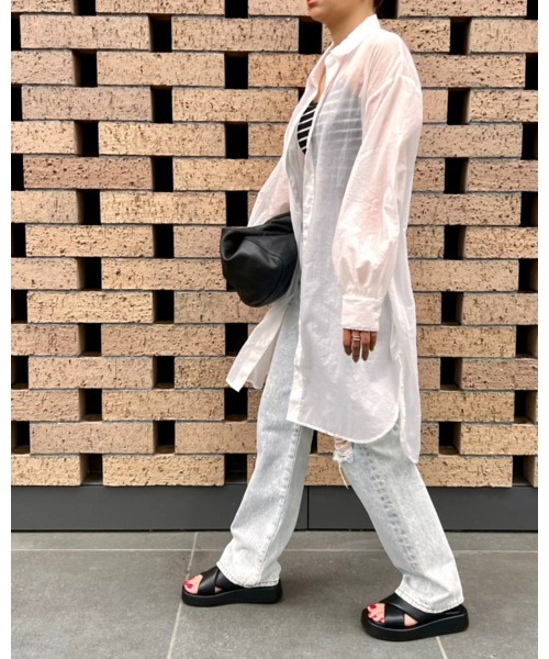 LiSeek（リシーク）の「【LiSeeK】シアーロングシャツ（シャツ/ブラウス・レディース・ホワイト/ピンク/グリーン・FREE）」の7枚目の写真