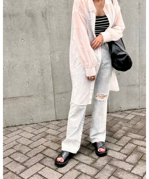 LiSeek（リシーク）の「【LiSeeK】シアーロングシャツ（シャツ/ブラウス・レディース・ホワイト/ピンク/グリーン・FREE）」の10枚目の写真