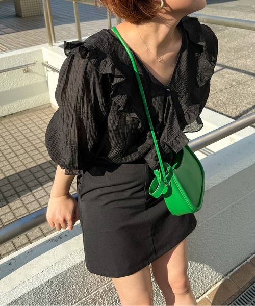 Ambre Ciel（アンブルシエル）の「ラッフルシアーカーディガン／【WEB/EC限定商品】（シャツ/ブラウス・レディース・ブラック/オフホワイト/ライトグリーン/モカ・FREE）」の10枚目の写真