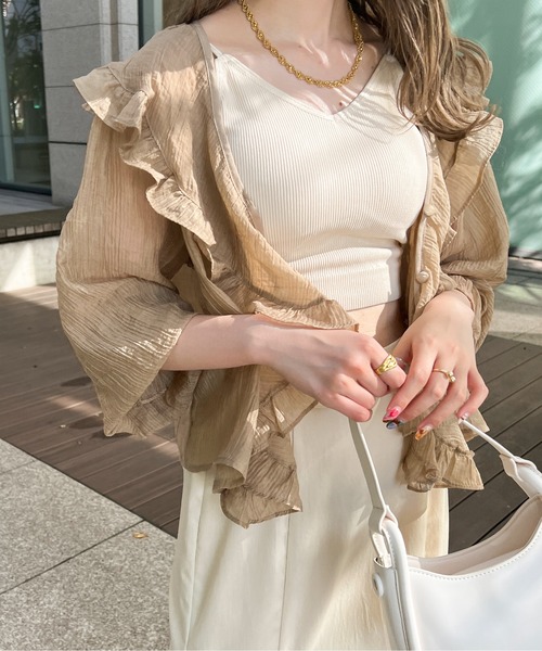 Ambre Ciel（アンブルシエル）の「ラッフルシアーカーディガン／【WEB/EC限定商品】（シャツ/ブラウス・レディース・ブラック/オフホワイト/ライトグリーン/モカ・FREE）」の12枚目の写真