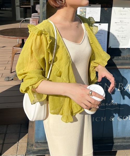 Ambre Ciel（アンブルシエル）の「ラッフルシアーカーディガン／【WEB/EC限定商品】（シャツ/ブラウス・レディース・ブラック/オフホワイト/ライトグリーン/モカ・FREE）」の17枚目の写真