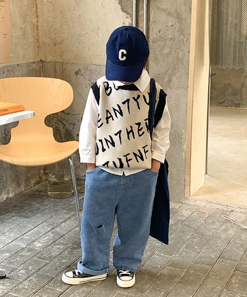 aimoha(アイモハ)の「【aimoha-KIDS-】子供服 英字総柄ニットベスト(ベスト・キッズ・ブルー/ライトベージュ・90/100/110/120/130/140)」の10枚目の写真