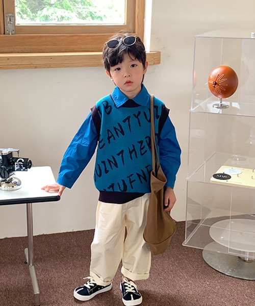 aimoha(アイモハ)の「【aimoha-KIDS-】子供服 英字総柄ニットベスト(ベスト・キッズ・ブルー/ライトベージュ・90/100/110/120/130/140)」の14枚目の写真