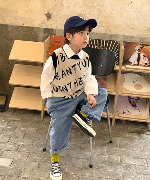 aimoha(アイモハ)の「【aimoha-KIDS-】子供服 英字総柄ニットベスト(ベスト・キッズ・ブルー/ライトベージュ・90/100/110/120/130/140)」の7枚目の写真
