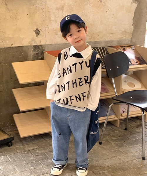 aimoha(アイモハ)の「【aimoha-KIDS-】子供服 英字総柄ニットベスト(ベスト・キッズ・ブルー/ライトベージュ・90/100/110/120/130/140)」の8枚目の写真