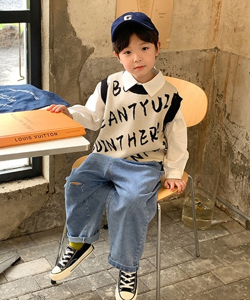 aimoha(アイモハ)の「【aimoha-KIDS-】子供服 英字総柄ニットベスト(ベスト・キッズ・ブルー/ライトベージュ・90/100/110/120/130/140)」の9枚目の写真