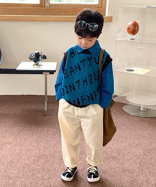 aimoha(アイモハ)の「【aimoha-KIDS-】子供服 英字総柄ニットベスト(ベスト・キッズ・ブルー/ライトベージュ・90/100/110/120/130/140)」の13枚目の写真