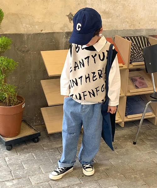 aimoha(アイモハ)の「【aimoha-KIDS-】子供服 英字総柄ニットベスト(ベスト・キッズ・ブルー/ライトベージュ・90/100/110/120/130/140)」の5枚目の写真