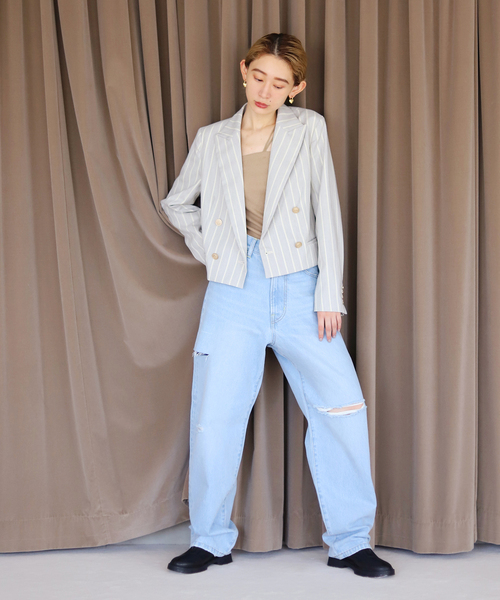 SLOBE citron.（スローブシトロン）の「SLOBE citron.ダメージデニム（デニムパンツ・レディース・サックスブルー・38/36）」の4枚目の写真