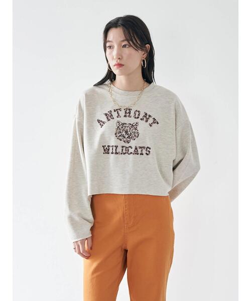 earth music&ecology(アースミュージックアンドエコロジー)の「ミニ裏毛フロッキーロゴプルオーバー(Tシャツ/カットソー・レディース・チャコールグレー/ブラウン/ホワイト系その他・FREE)」の7枚目の写真