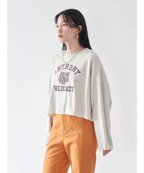 earth music&ecology(アースミュージックアンドエコロジー)の「ミニ裏毛フロッキーロゴプルオーバー(Tシャツ/カットソー・レディース・チャコールグレー/ブラウン/ホワイト系その他・FREE)」の9枚目の写真