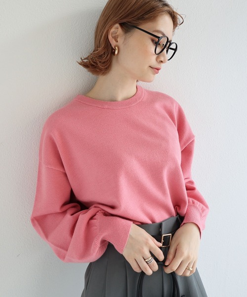 andme（アンドミー）の「【新色追加】クルーネック無地ボーダー長袖ニットトップス（ニット/セーター・レディース・ブラック/クリーム/グレー/キャメル/ピンク/グリーン/ライトイエロー/カーキオリーブ/ブルー系その他/オレンジ/ライトベージュ/レッド/ホワイト×ブラック/チャコールグレー/オフホワイト・M/L）」の14枚目の写真