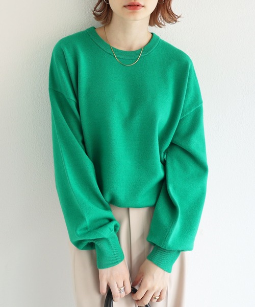 andme（アンドミー）の「【新色追加】クルーネック無地ボーダー長袖ニットトップス（ニット/セーター・レディース・ブラック/クリーム/グレー/キャメル/ピンク/グリーン/ライトイエロー/カーキオリーブ/ブルー系その他/オレンジ/ライトベージュ/レッド/ホワイト×ブラック/チャコールグレー/オフホワイト・M/L）」の9枚目の写真