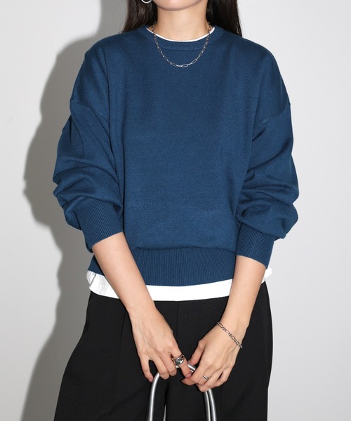 セール】【新色追加】クルーネック無地ボーダー長袖ニットトップス