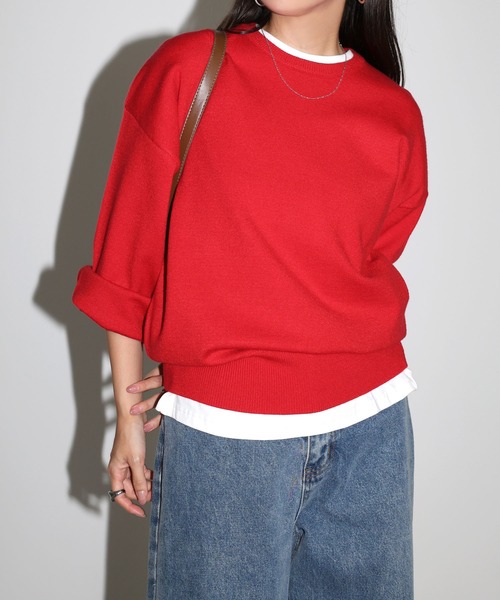 andme（アンドミー）の「【新色追加】クルーネック無地ボーダー長袖ニットトップス（ニット/セーター・レディース・ブラック/クリーム/グレー/キャメル/ピンク/グリーン/ライトイエロー/カーキオリーブ/ブルー系その他/オレンジ/ライトベージュ/レッド/ホワイト×ブラック/チャコールグレー/オフホワイト/ネイビー/ブラウン系その他・M/L）」の21枚目の写真