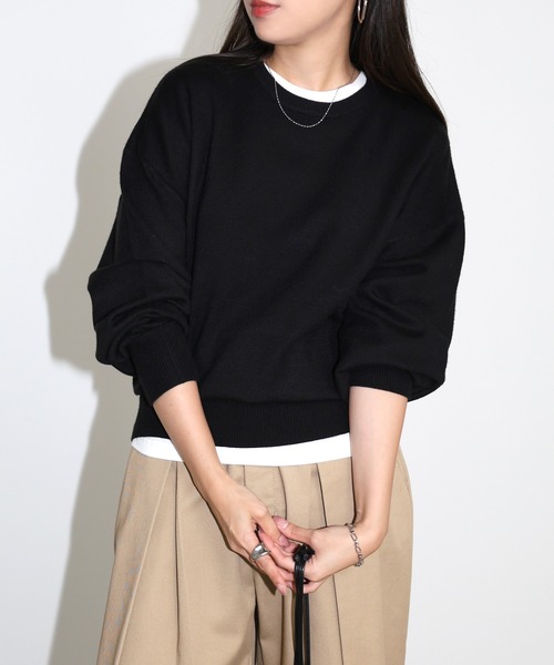 andme（アンドミー）の「【新色追加】クルーネック無地ボーダー長袖ニットトップス（ニット/セーター・レディース・ブラック/クリーム/グレー/キャメル/ピンク/グリーン/ライトイエロー/カーキオリーブ/ブルー系その他/オレンジ/ライトベージュ/レッド/ホワイト×ブラック/チャコールグレー/オフホワイト・M/L）」の22枚目の写真