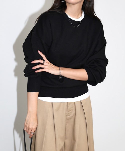 andme（アンドミー）の「【新色追加】クルーネック無地ボーダー長袖ニットトップス（ニット/セーター・レディース・ブラック/クリーム/グレー/キャメル/ピンク/グリーン/ライトイエロー/カーキオリーブ/ブルー系その他/オレンジ/ライトベージュ/レッド/ホワイト×ブラック/チャコールグレー/オフホワイト・M/L）」の21枚目の写真