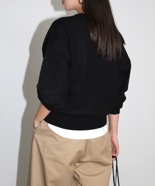 andme（アンドミー）の「【新色追加】クルーネック無地ボーダー長袖ニットトップス（ニット/セーター・レディース・ブラック/クリーム/グレー/キャメル/ピンク/グリーン/ライトイエロー/カーキオリーブ/ブルー系その他/オレンジ/ライトベージュ/レッド/ホワイト×ブラック/チャコールグレー/オフホワイト・M/L）」の16枚目の写真